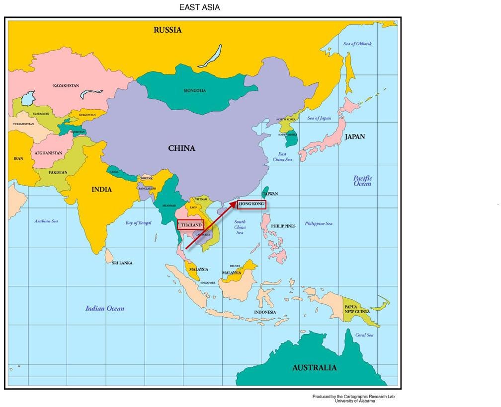 Hong Kong v mapu ázie