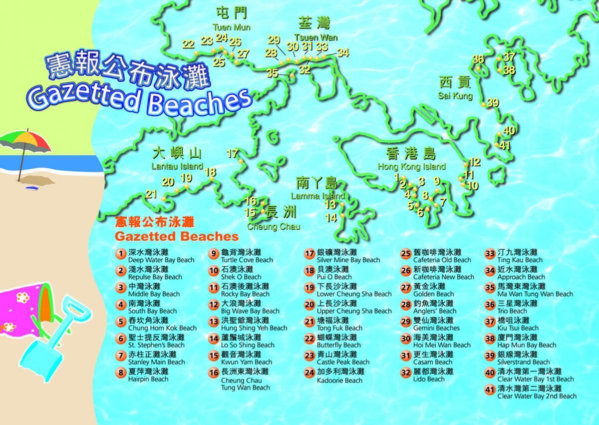 mapu Hong Kong pláže