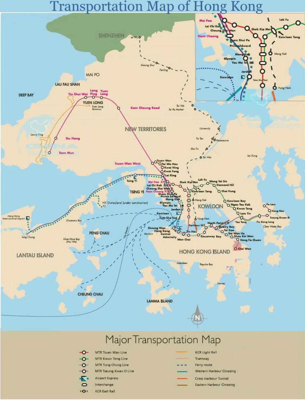 Hong Kong trajekt trasy mapu