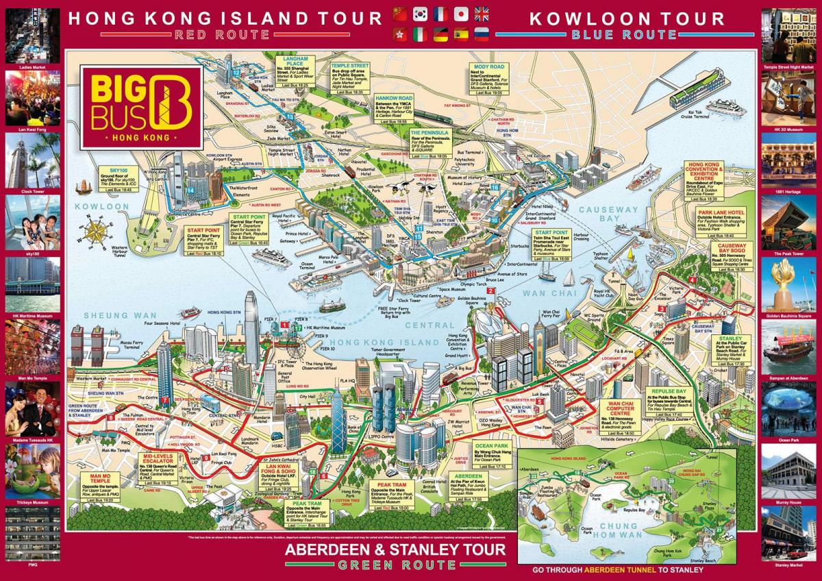 Hong Kong veľké bus tour mapu